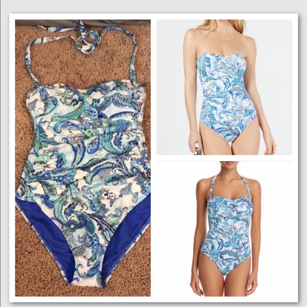 LAUREN RALPH LAUREN Fiesta Paisley Twist Bandeau Underwire Mio One-Piece Blue 6